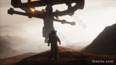 在火星行星上散步的<strong>宇航员</strong>